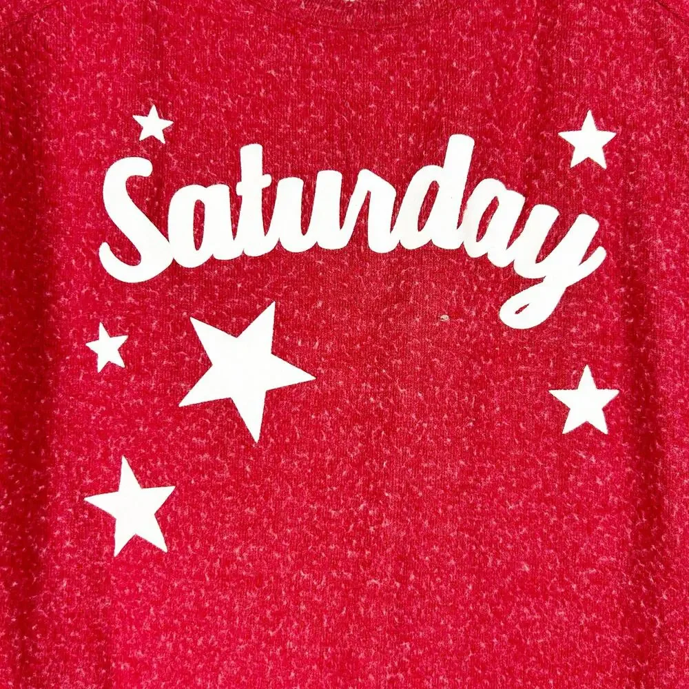 Chaser Saturday Red White Graphic Open Back Long Sleeve Top Womens Size XS - Picture 12 of 12